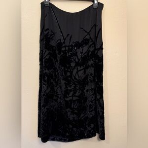 Linda Allard Ellen Tracy Black Velvet Burnout Metallic Silk Midi Skirt Size 8